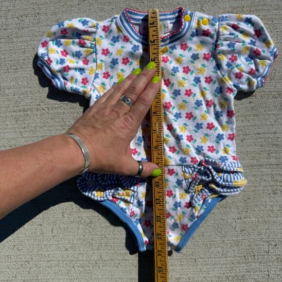 90s Gymboree Bold Primary Color Floral One Piece snap bottom hem ruffles INFANT - Picture 9 of 10